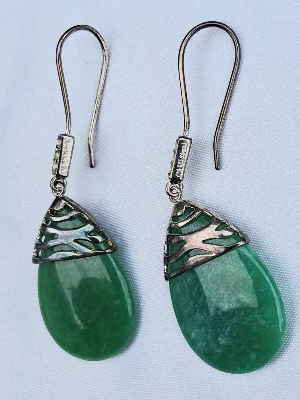 Green Teardrop Earrings with Sterling Silver Accents
